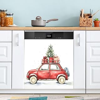 Qilmy Christmas Car Dishwasher Magnet Cover, Reuseable Refrigerator Magnet Cover Decal Washing Machine Microwave Magnet Stickers for Holiday Party Decor, 23 x 26 Inch