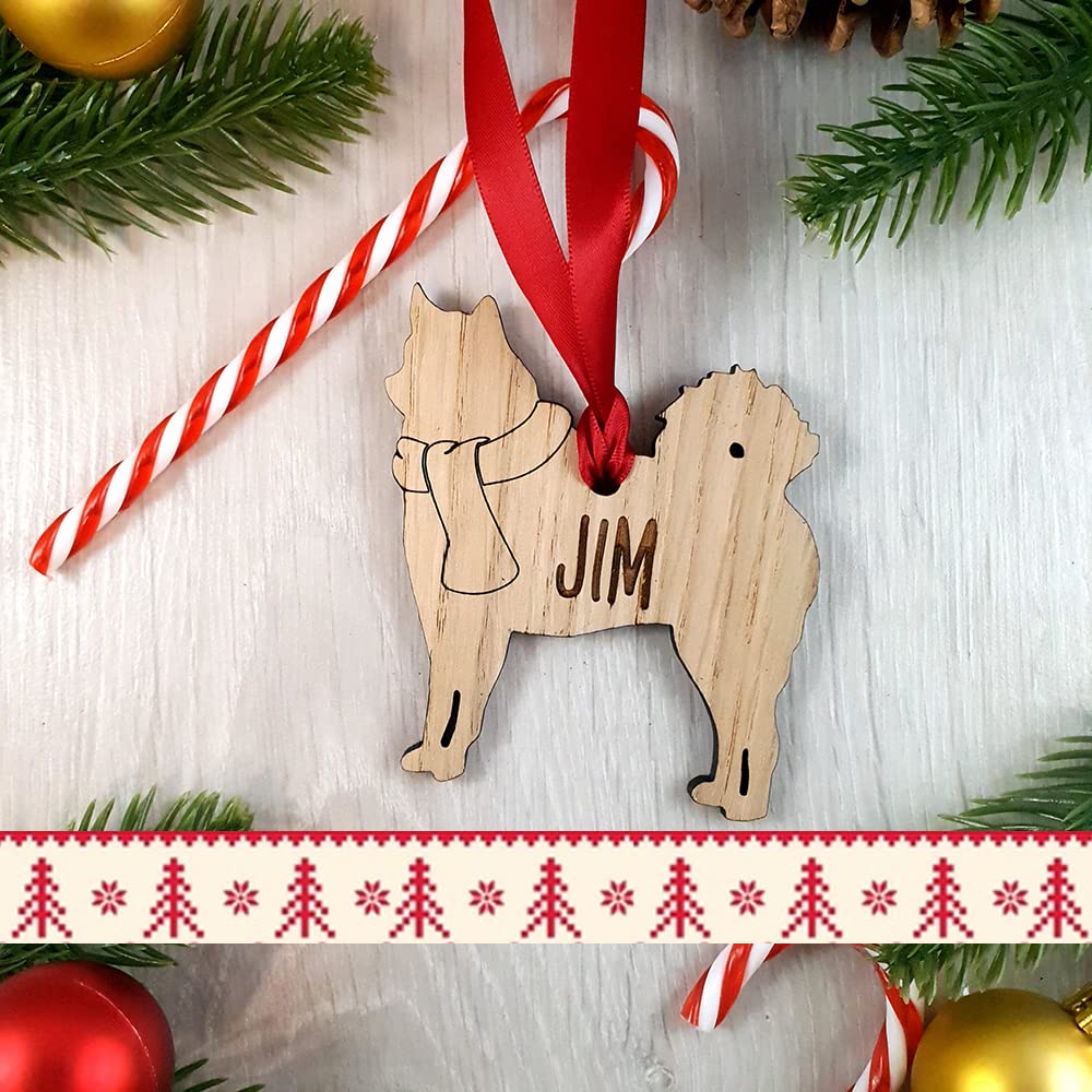 My Pretty Little Gifts Personalised Finnish Spitz Oak Wood Dog Bauble Christmas Decoration