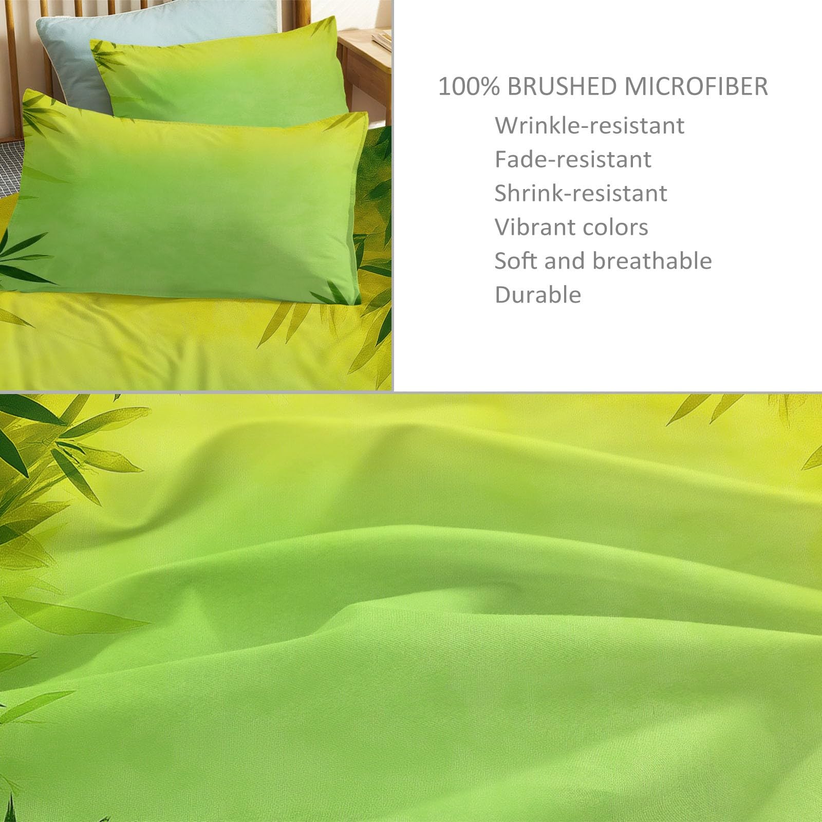 Generico Pojedyncza miękka zielona poszwa na kołdrę, akwarela prostota rośliny bambusowe zestawy pościeli - poszewki na kołdrę 150 x 220 cm chłopcy dziewczęta dorośli zamek błyskawiczny i 2 poszewki