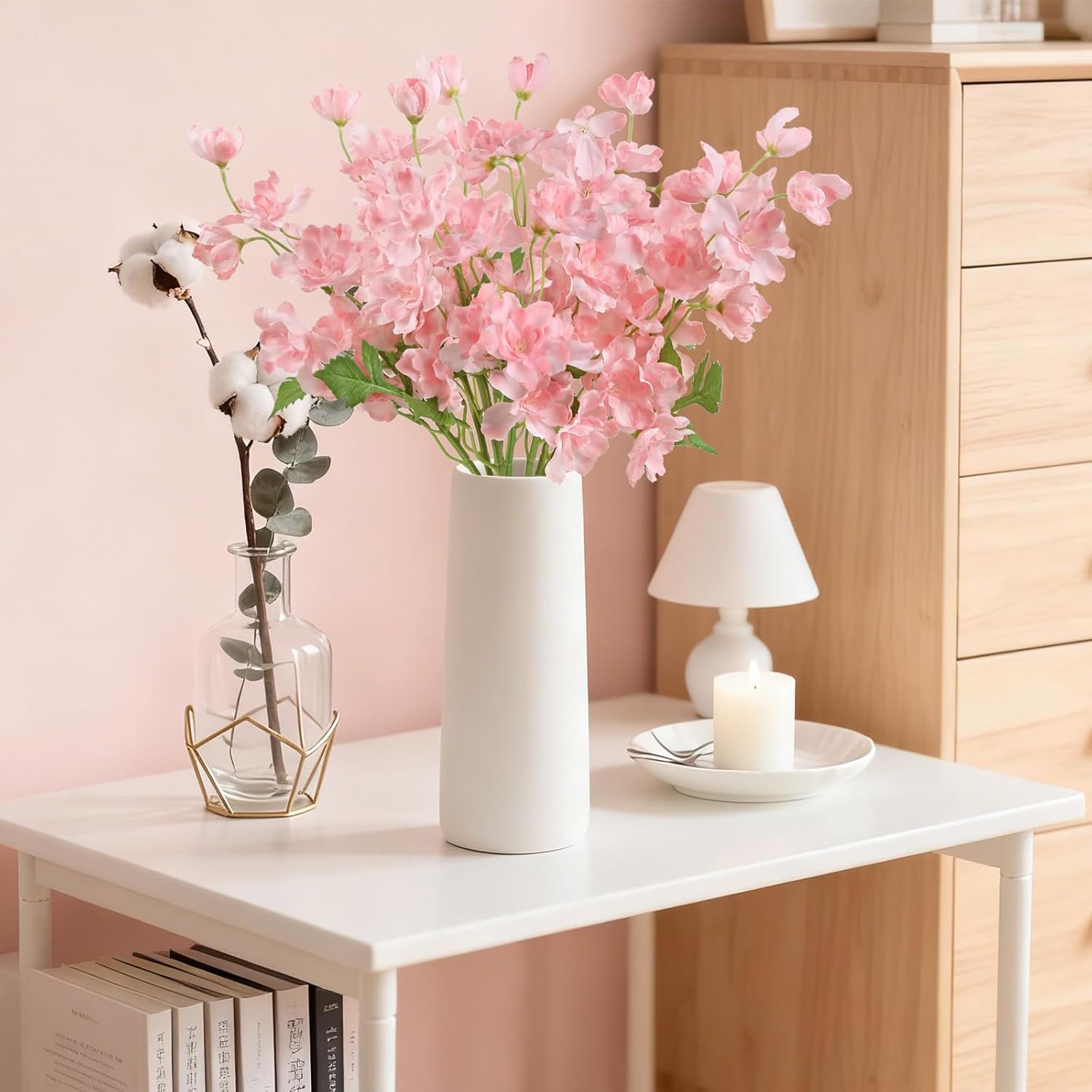10PCS Pink Delphinium Artificial Flowers 19.7'' Faux Snapdragon Realistic Silk Fake Larkspur Flowers with Stem for Wedding Party Floral Arrangement Home Garden Decor (Pink)