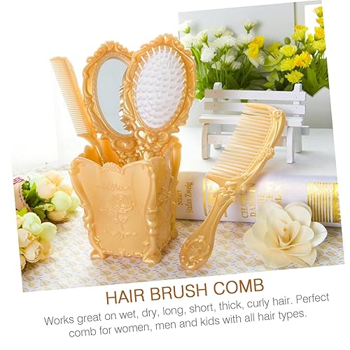 Miniatura 2 de Juego de 5 piezas de espejo de peine de cepillo para el cabello vintage, cerdas sin dolor, cuero cabelludo, soporte de suministros de oficina
