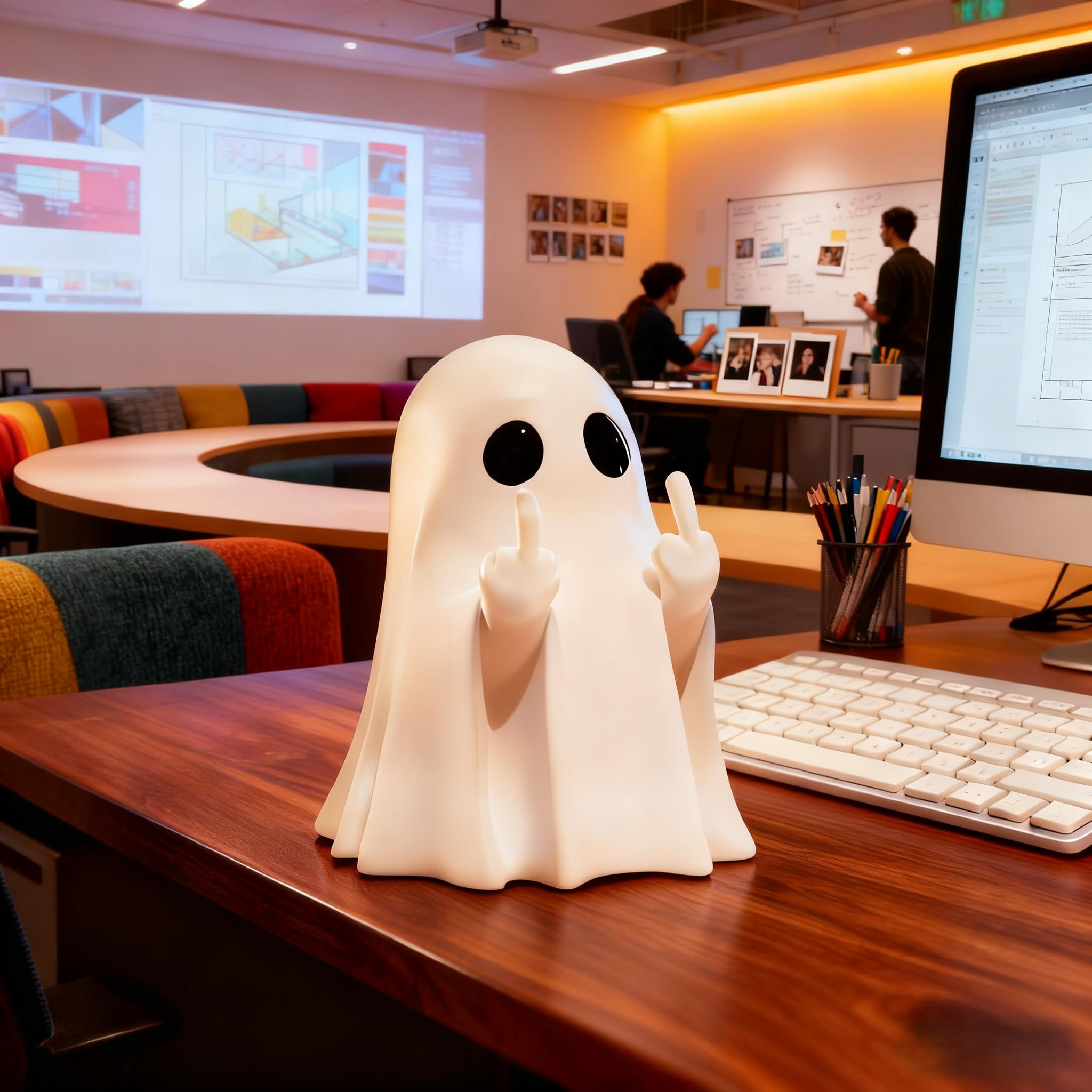 Funny Desk Decor - Attitude Ghost Figurine - Unique Home Office Desk Figurines Humorous Gift for Coworkers Gamers