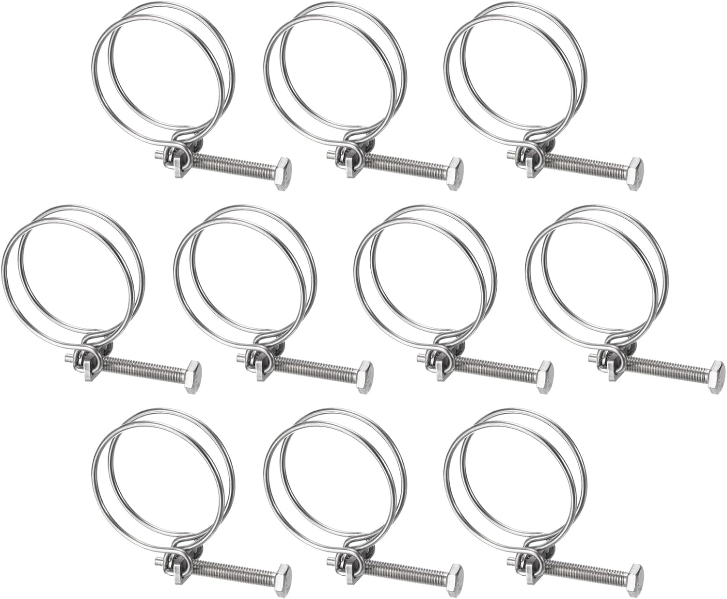 uxcell 10Pcs Double Wire Hose Clamp, 5360mm Adjustable Stainless Steel