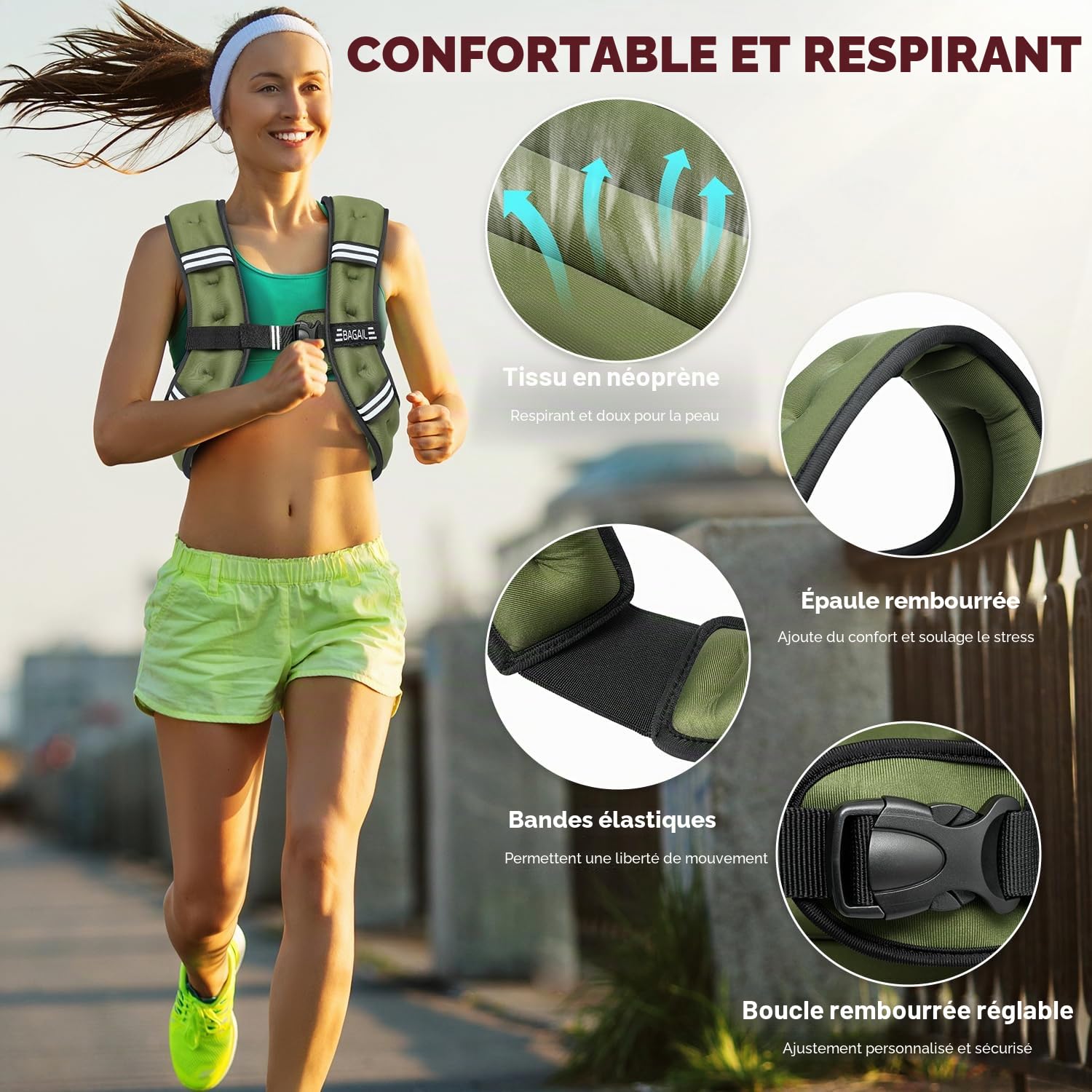 Bagail Gilet Lesté Pour la Musculation, Taille Ajustable, Poche Pratique, Gilet Lesté en Sable de Fer, Idéal Pour les Séances de Gymnastique, le Yoga et les Exercices d'Aérobic.