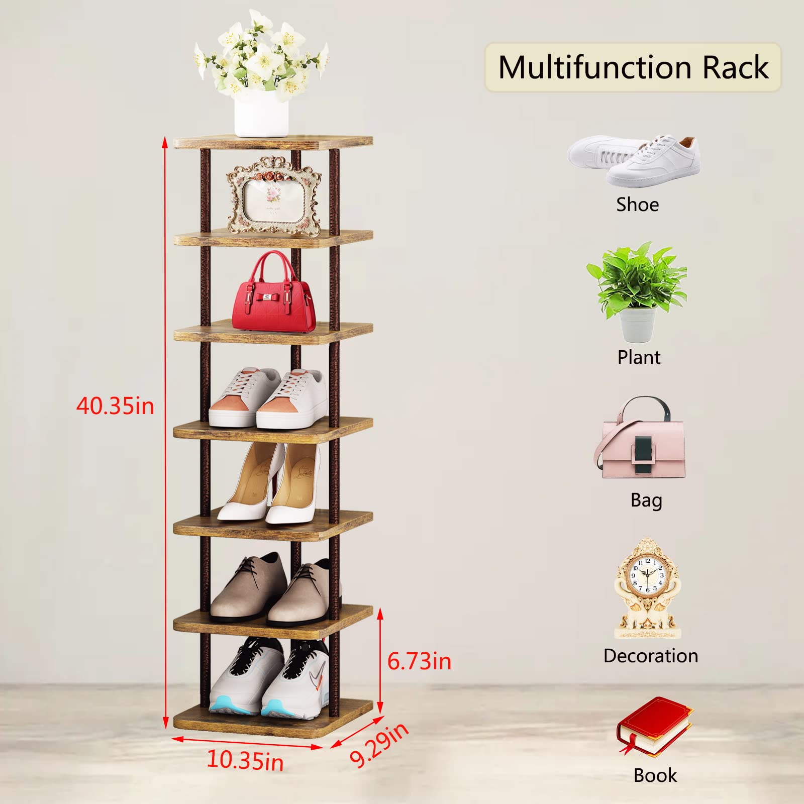 8 Tiers Narrow And 16 Pairs Storage Organizer Space Saving Shoe Shelf (Light Grey) 57