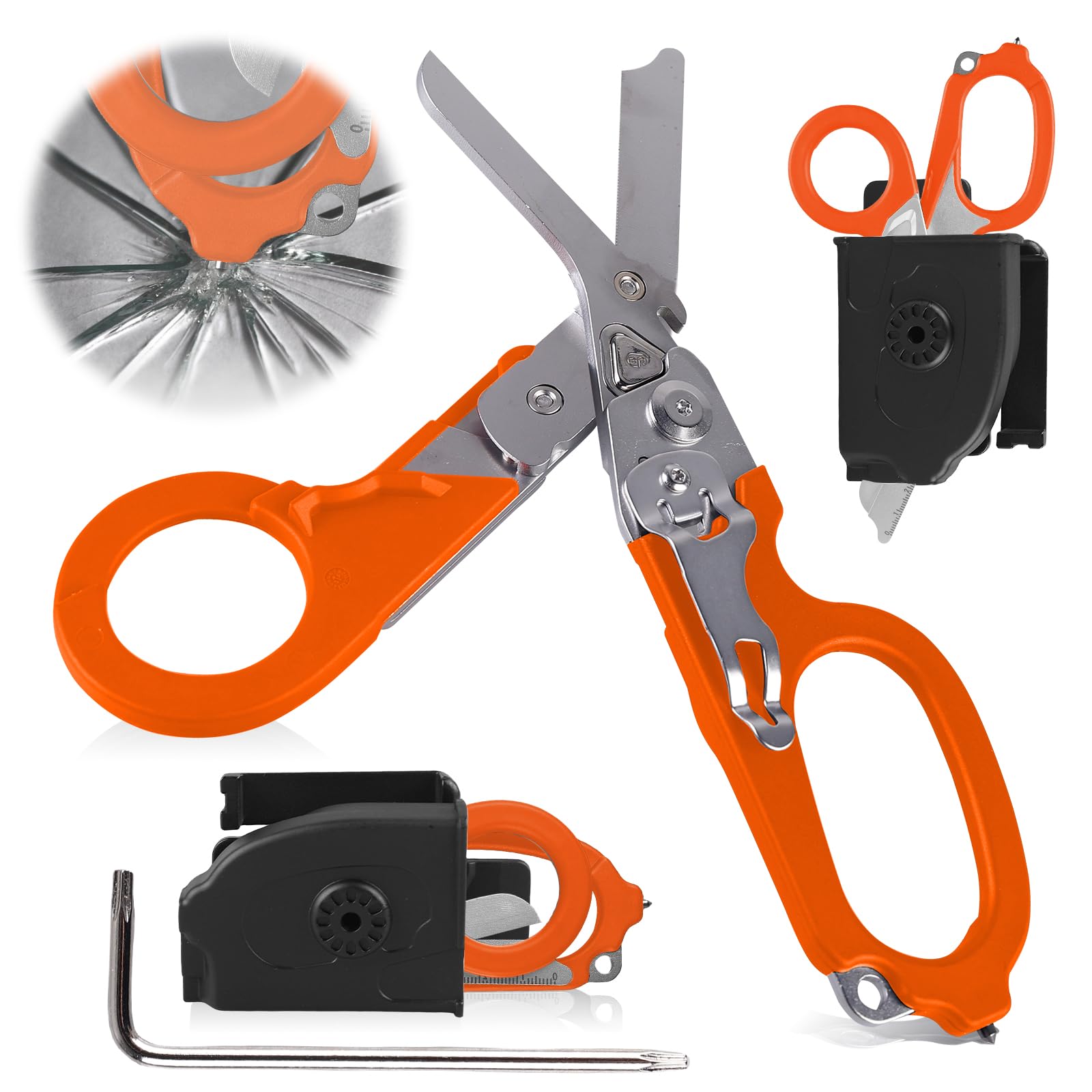 Forbici Mediche Multifunzione Pieghevoli 6 in 1 Raptor, Cesoie di Emergenza, Pinze Multitool per Attività Quotidiane (Arancioni)