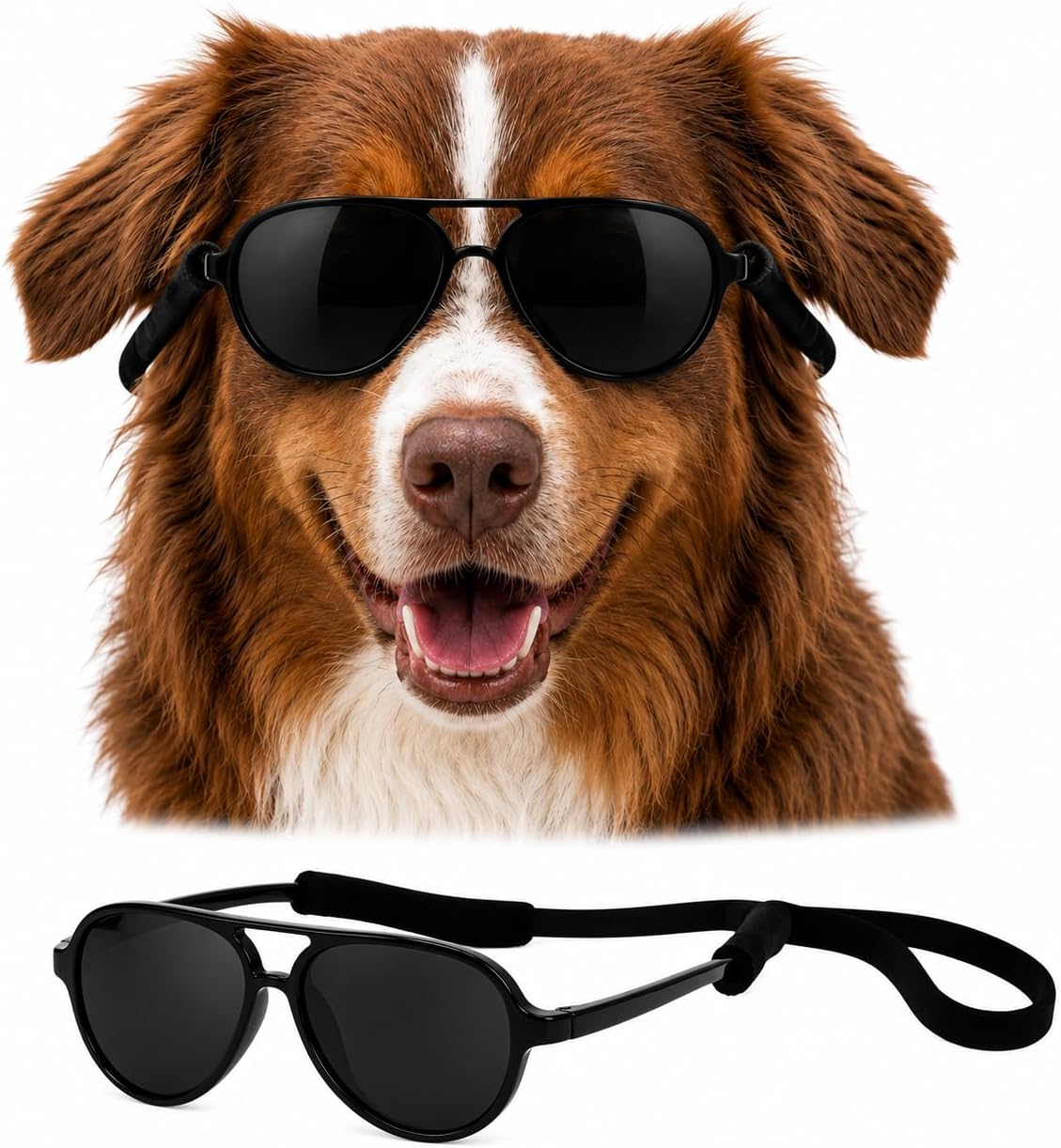 G010 Dog pets Aviator Turbo Sunglasses w strap retainer M-L dogs 20lb&over (Black, uv400)