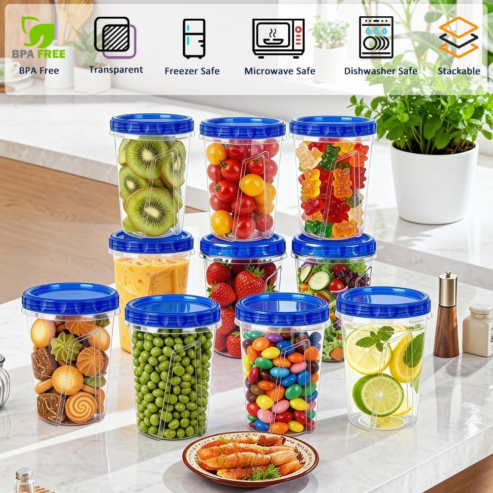 15 Pack 34oz Reusable Freezer Storage Containers with Twist Top Lids Airtight, Clear Plastic Soup Freezer Containers, Quart Food Storage Containers with Lids for Meal Prep Leftover Lunch Salad Fruit - Image 5