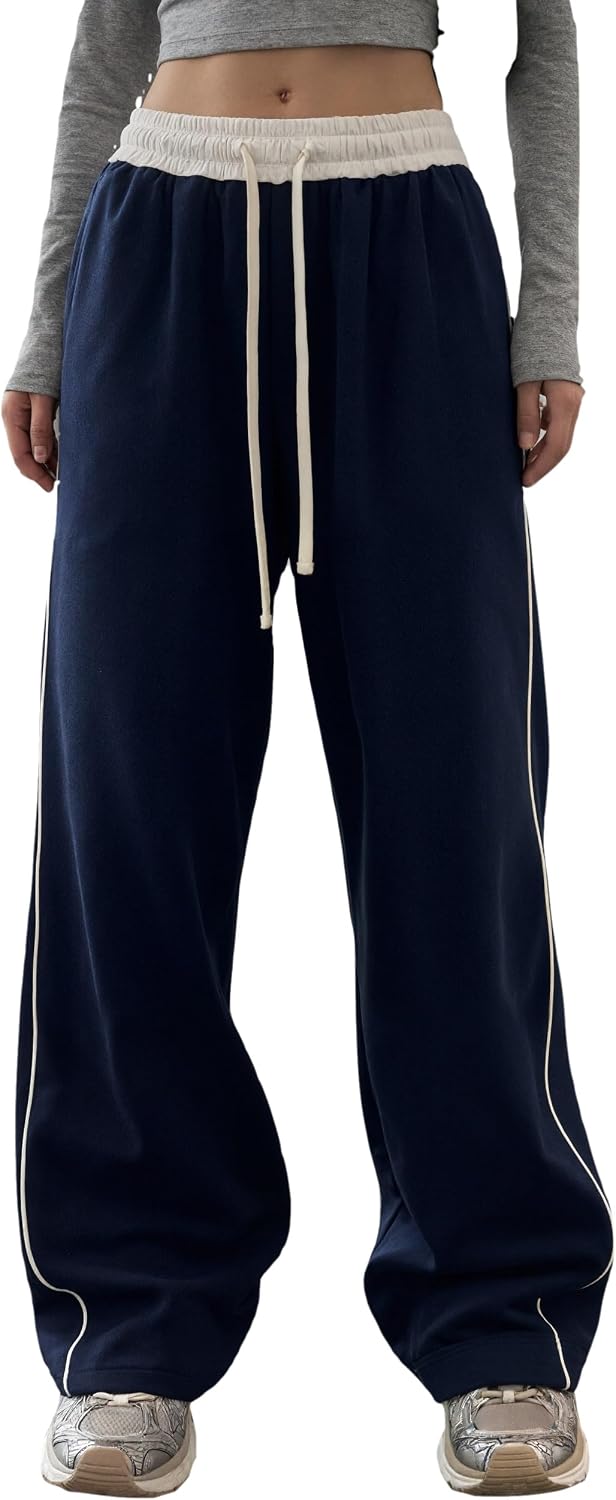 CUTEGAL Wide Leg Jogger Pants Unisex Drawstring Lastic Waistband Track Pants Casual Athletic Style Graphic Streetwear