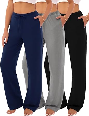 3-Pack Womens Pajama Pants with Drawstring Comfy Sleep