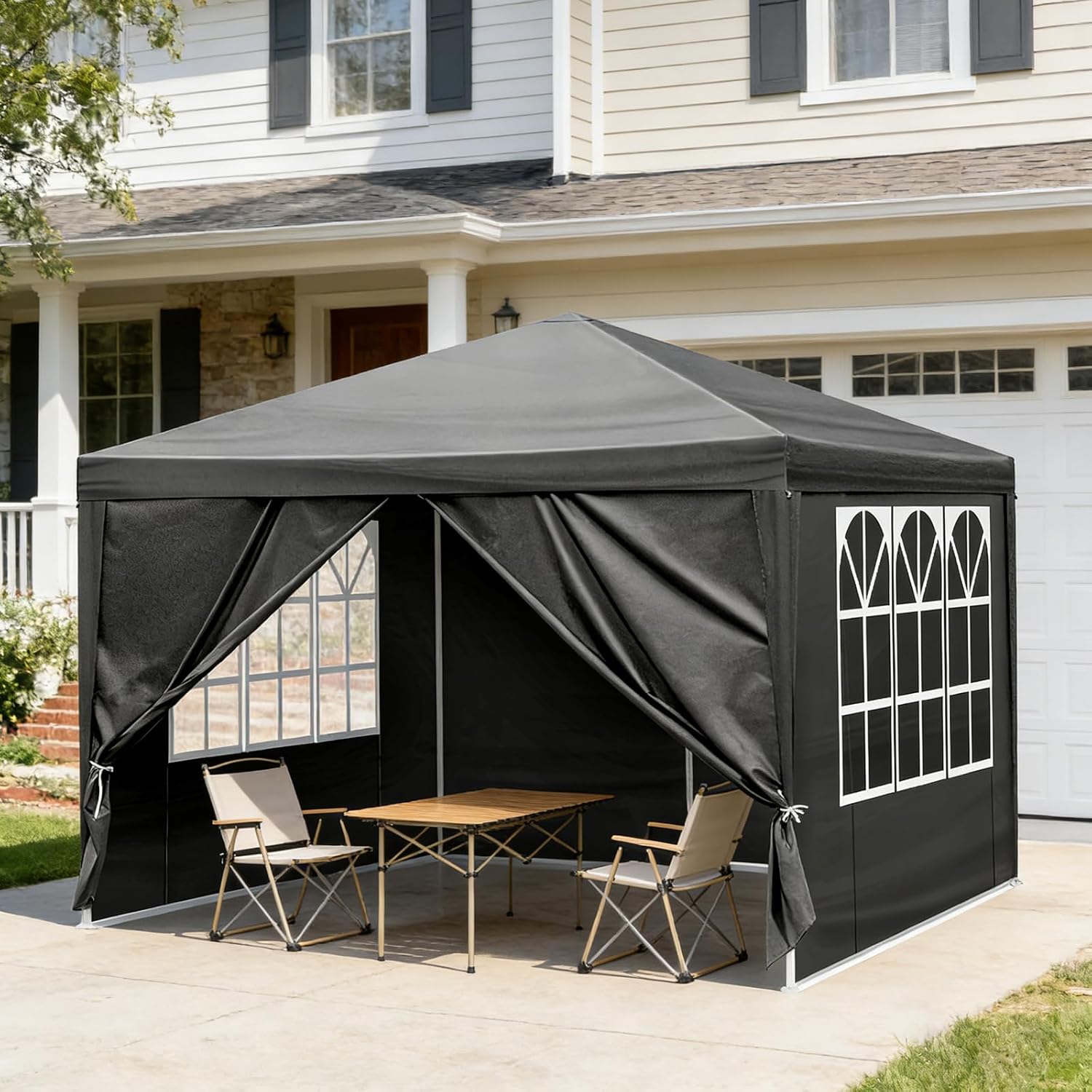 Party Tent for Outdoor Wedding, Birthday, Event, Patio Gazebo, Carport Canopy Shade With Removable Sidewalls & Transparent Window (10'x10'/4 Sidewalls Black)