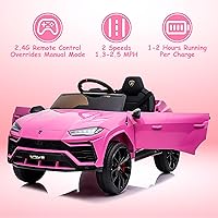 Vista 2 de Electric Car for Kids 12V Licensed Lamborghini Ride On Car with Remote Control,Max Speed 2.5Mph,LED Lights,Music Players,Lockable Doors,Spring