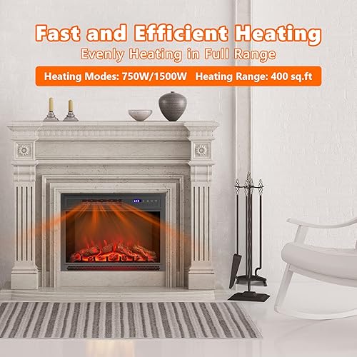 Miniatura 2 de ARLIME Chimenea eléctrica de 25 pulgadas para empotrar en la pared e independiente, calentador eléctrico de habitación de 1400 W para interiores con
