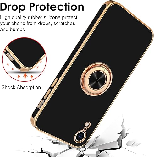 Miniatura 6 de Hython Funda para iPhone XR con soporte de anillo soporte de anillo giratorio de 360 con soporte magnético chapado en oro rosa brillante borde suave