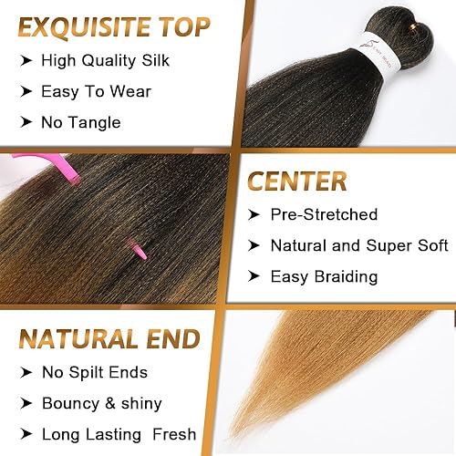 Vista 191 de Brown Braiding Hair 26 Inch Pre stretched Braiding Hair Extensions Yaki Braids Hair Hot Water Setting Synthetic Hair Colored Braiding Hair Pre 30#