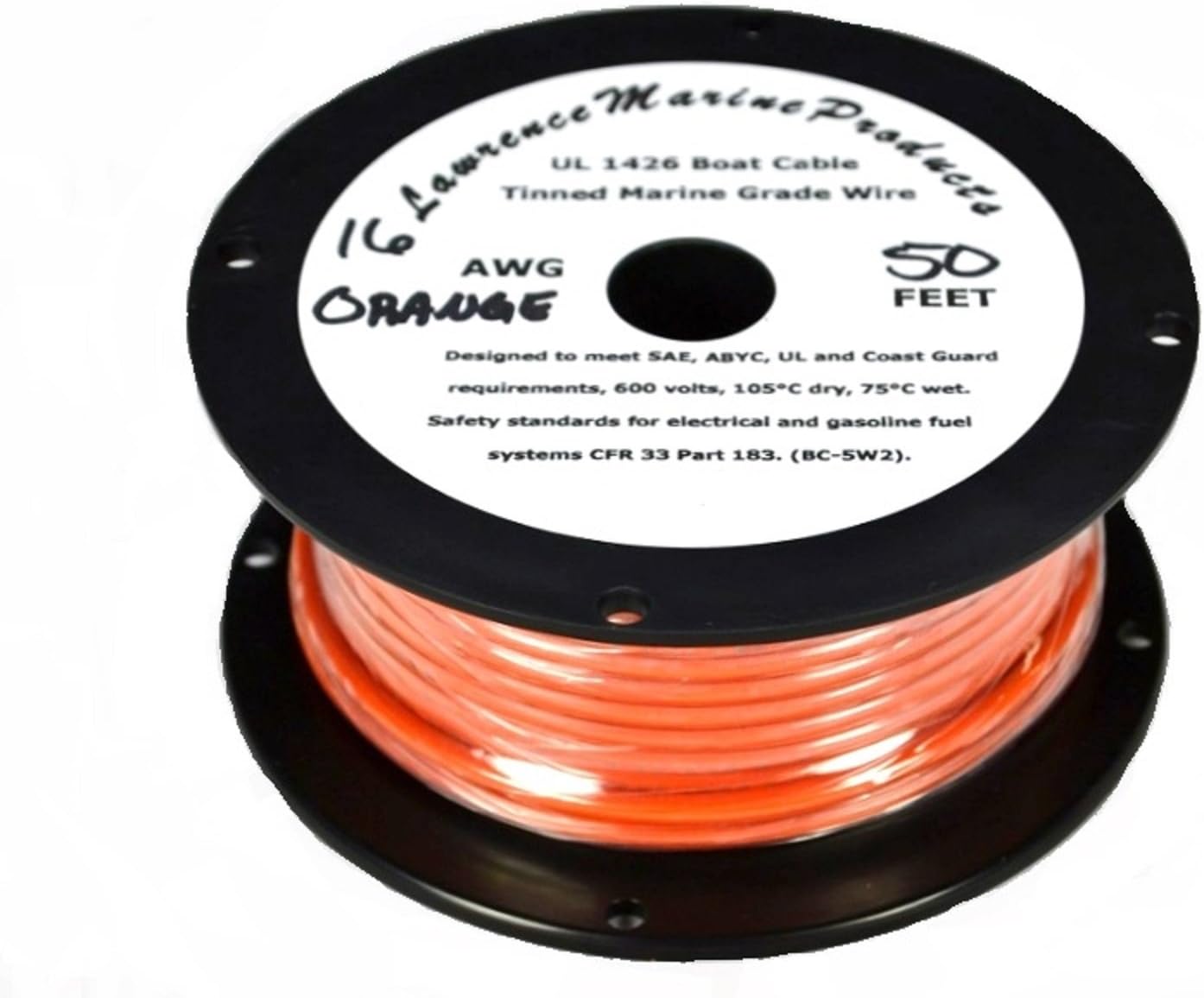 Lawrence Marine 16 AWG Tinned Marine Primary Wire Made in USA (Orange, 50 Feet)