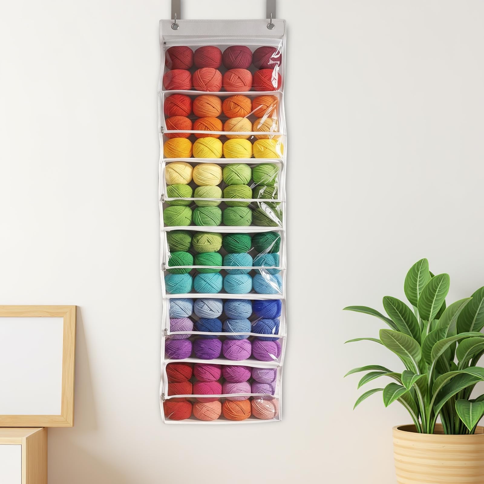 OUNONA Organizzatore da Appendere alla Porta con 6 Scomparti con Chiusura a Cerniera, Borsa Porta Filati - Attrezzi da Lavoro a Maglia di Grande capacità, da Appendere Dietro l'armadio, per Il
