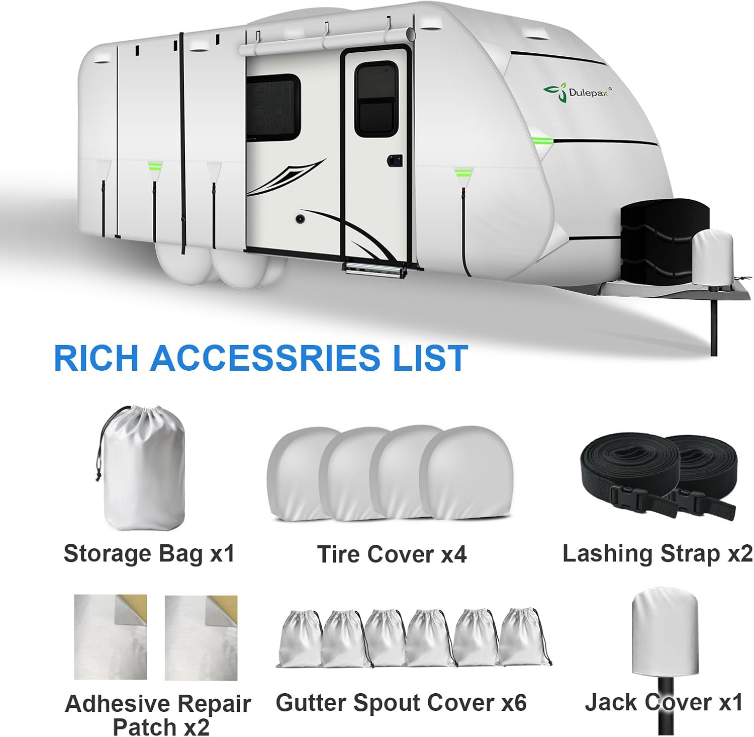 Dulepax Oxford RV Cover 27'-30' Travel Trailer Cover,Waterproof Camper Cover with 420D Oxford Fabric Anti-UV, Weatherproof, Ripstop Utility Trailer Covers