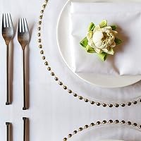 Vista 2 de Tiger Chef Cargadores de vidrio para platos de cena - Platos base redondos con cuentas doradas - Juego de 12 manteles de cargadores para decoración