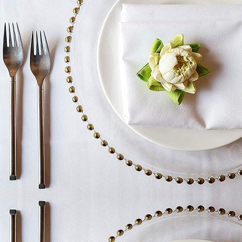 Miniatura 2 de Tiger Chef platos de vidrio transparentes de base redondos, con cuentas, de 13 pulgadas, juego de 2, 4, 6, 12 o 24 platos (paquete de 12), Dorado