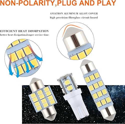 Miniatura 7 de Juego de 24 bombillas LED para interior de automóvil, 194 T10 DE3175 578, 1.220 in, 1.654 in, bombillas de repuesto para el mapa del automóvil