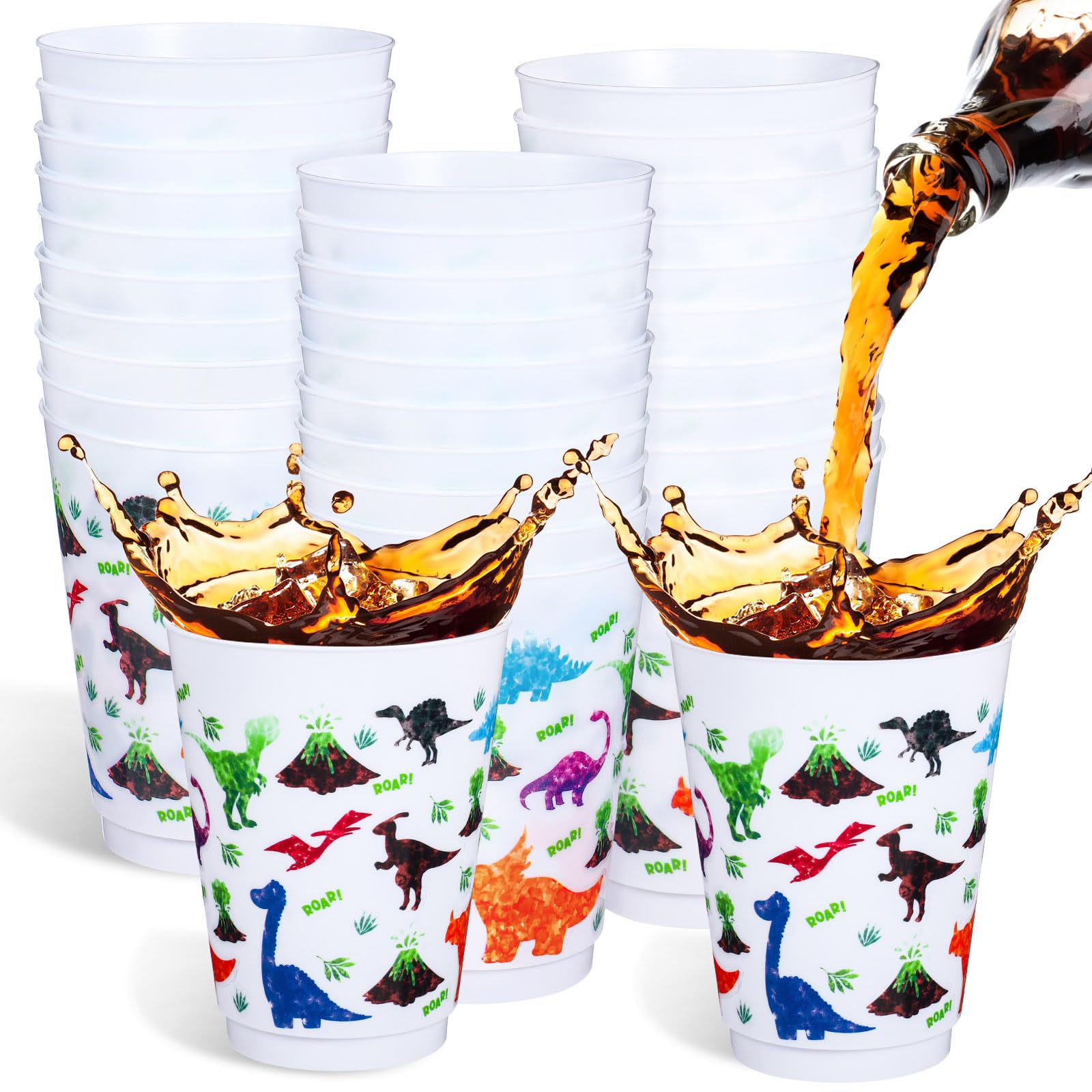 Dandat 24 Pack 16 oz Dinosaur Cups Watercolor Dinosaur