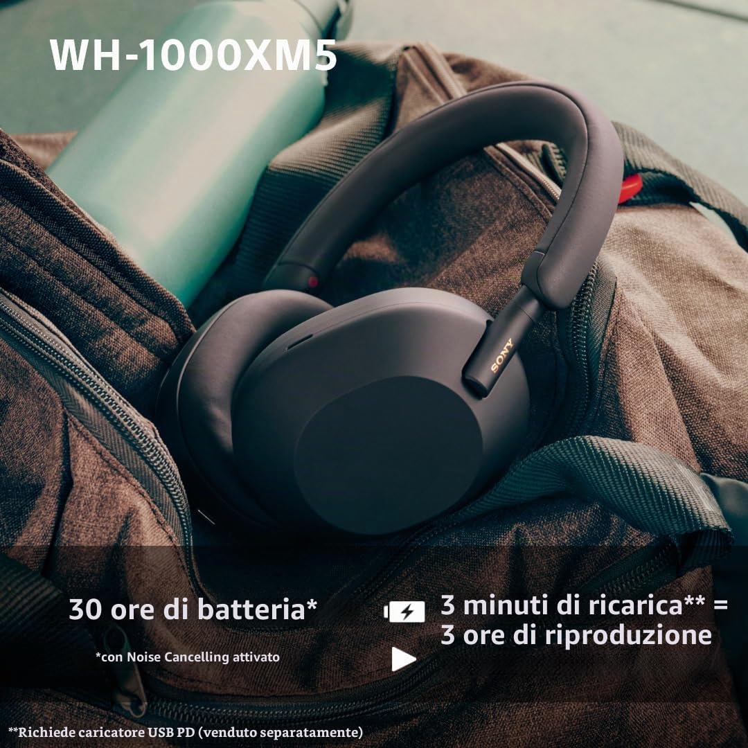 Sony WH-1000XM5 Cuffie over-ear wireless con cancellazione del rumore, Bluetooth, qualità chiara delle chiamate, alta risoluzione, durata della batteria fino a 30 ore, blu notte (rinnovato)