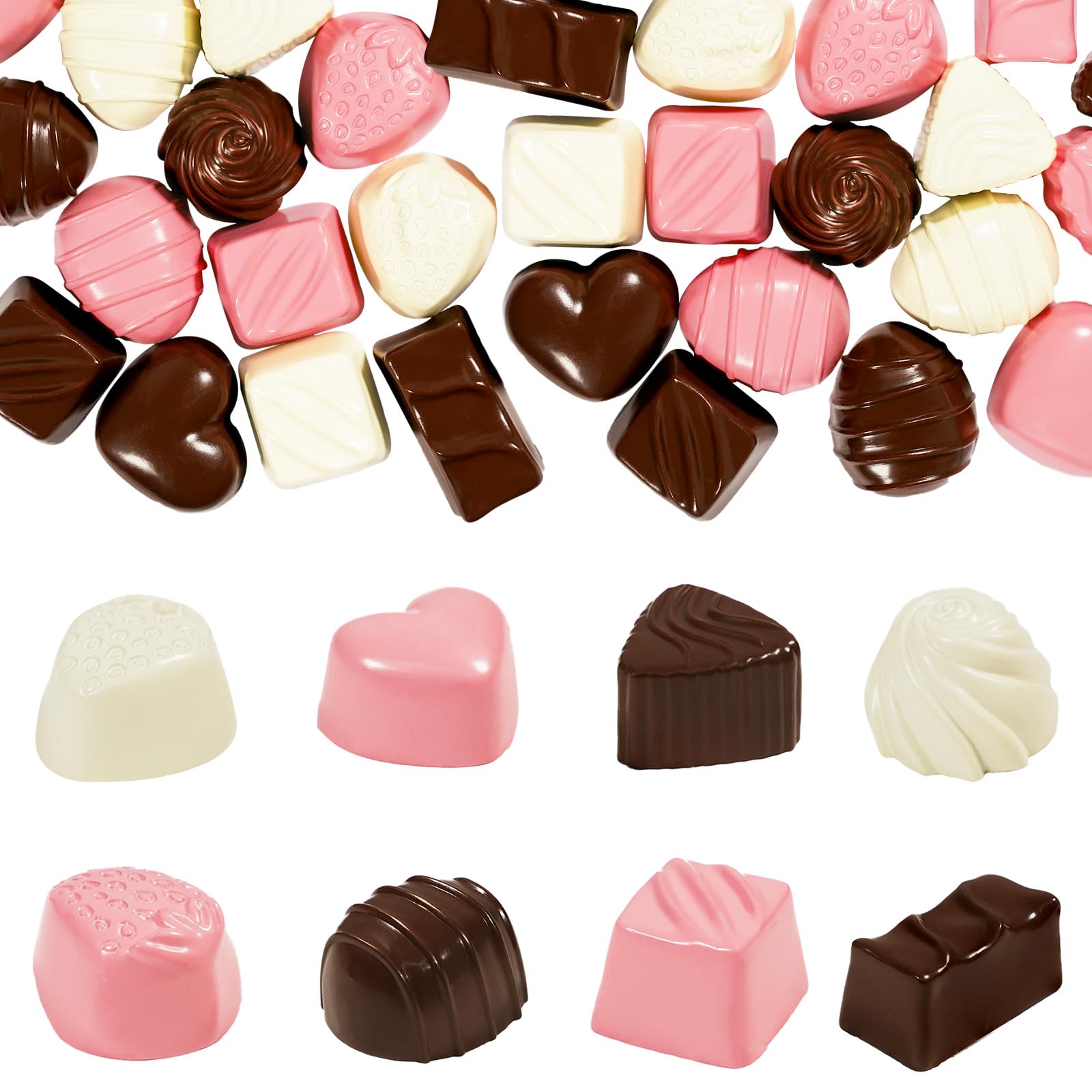 Hiawbon 24 Pcs Fake Chocolate Valentine's Artificial Food Chocolate White Pink Chocolates Mixed Color Chocolate Models Bulk Candy Chocolate Models