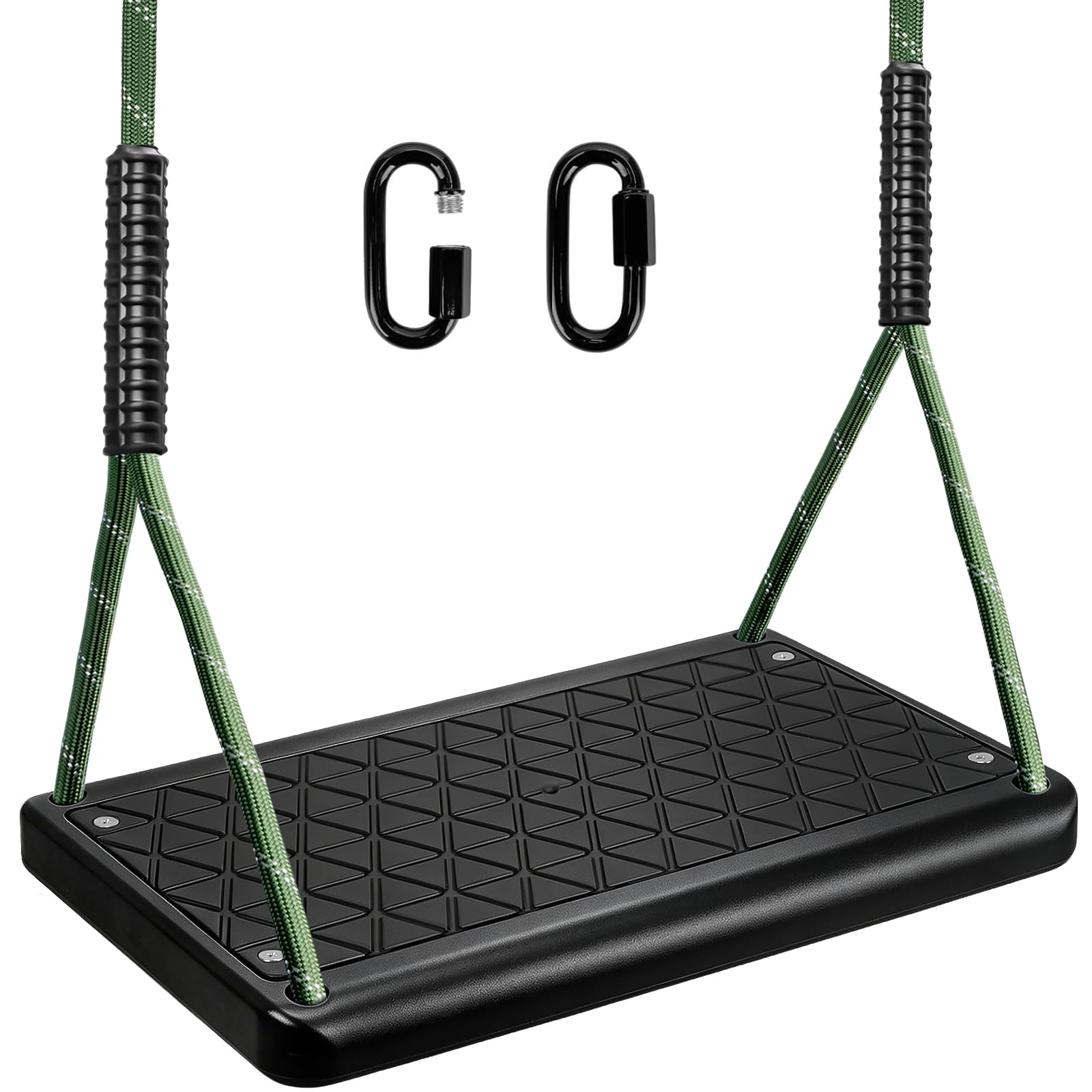 Yyiwhmy Swing Seat, Anti-Slip Indoor Outdoor Swing Set Accessories, Height Adjustable 130-200cm Rope with Carabiners, Children’s Swing for Garden Backyard Playground for Kids Teens Adults, Black