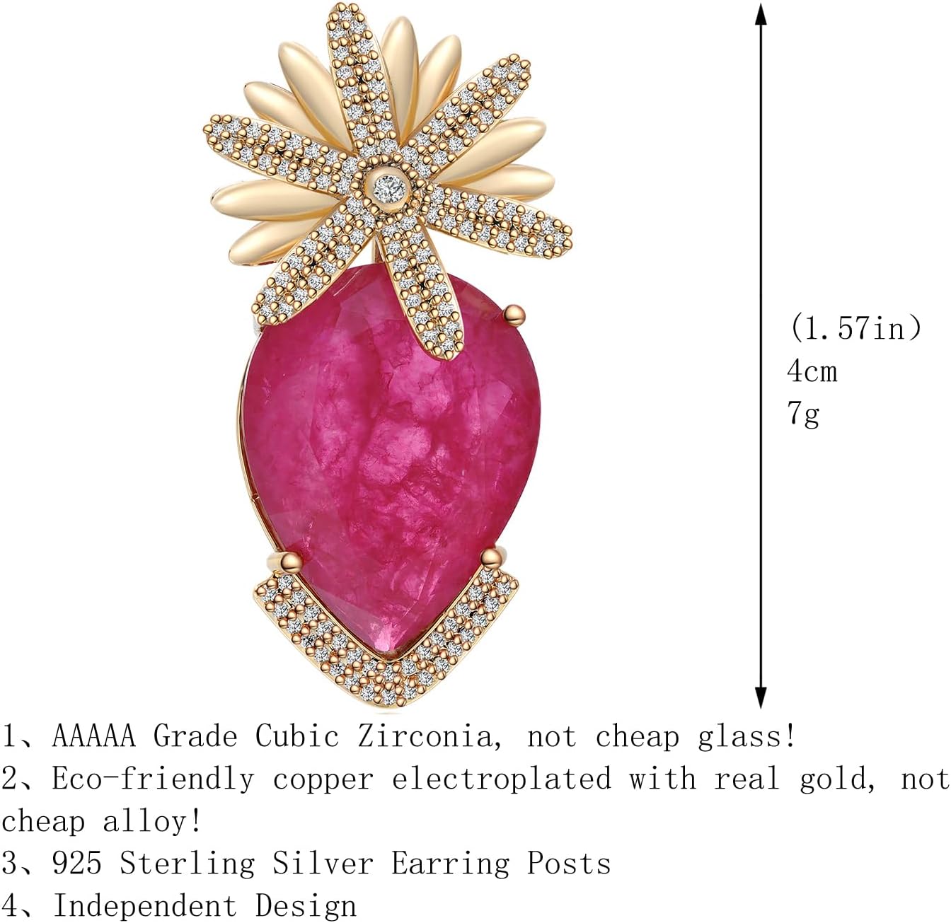 S925 Sterling Silver posts Teardrop Flower Earrings for Women Crystal Dangle Drop Cubic Zirconia Rhinestones Statement Wedding Party Prom Earrings for Mom Wife - Image 4