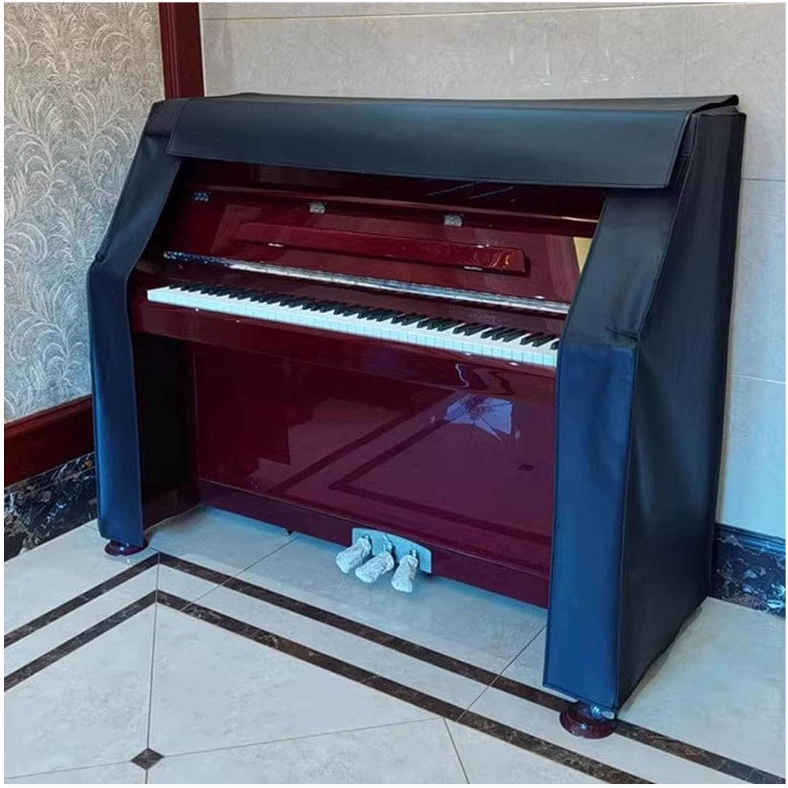 Cutfouwe Upright Leather Piano Cover,Full Piano Cover,Piano Dust Cover,Piano Protective Cover Black,155x35x125cm