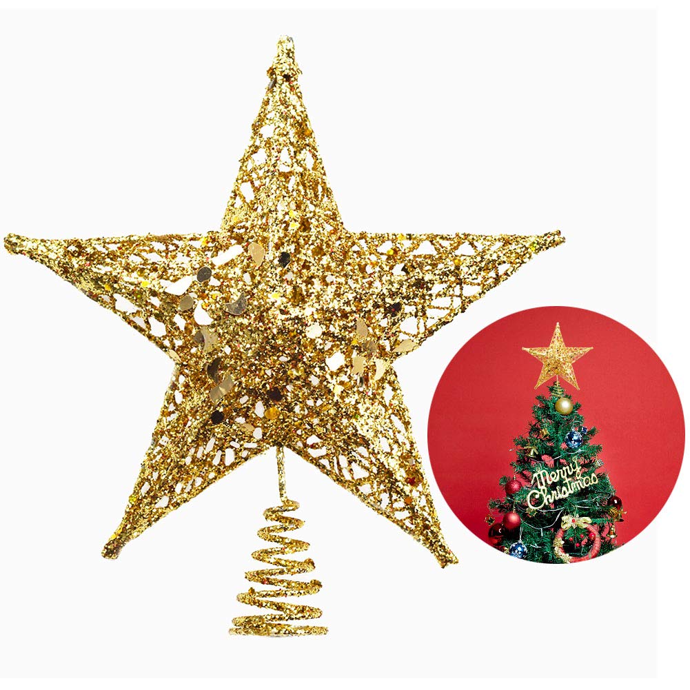 Nyicey Christmas Tree Star Topper, Xmas Tree Topper Glittered 5 Point Star Treetop for Christmas Tree Ornament Indoor Party Home Decoration (Golden, 6inch)