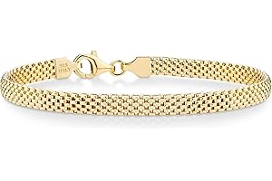Italian 18K Gold Over Sterling Silver 5 MM Mesh Link Chain Bracelet for Women