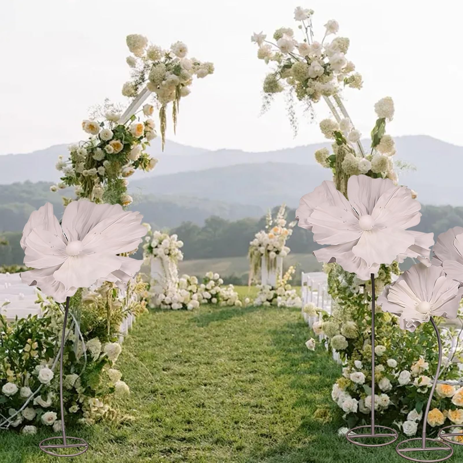 Vnook Riesige Kunstblumen, mit Metallsockel,DIY-freundliche Gaze-Blumendekorationen for Haus, Garten, Hochzeiten, Veranstaltungen, Partys, Einkaufszentren(White)