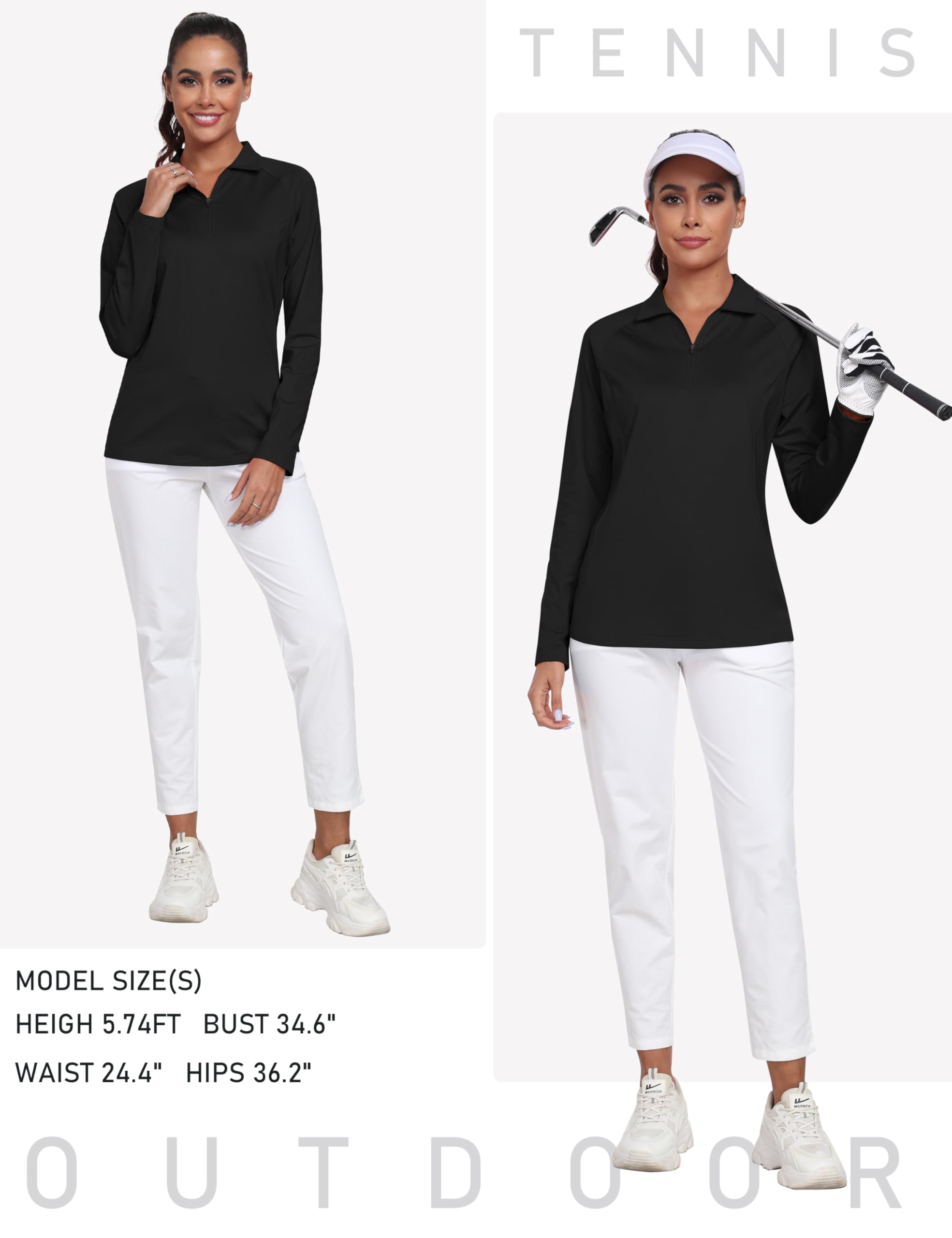 AIRIKE Camiseta polo de manga larga con cremallera para mujer, de secado rápido, cómoda, de forro polar