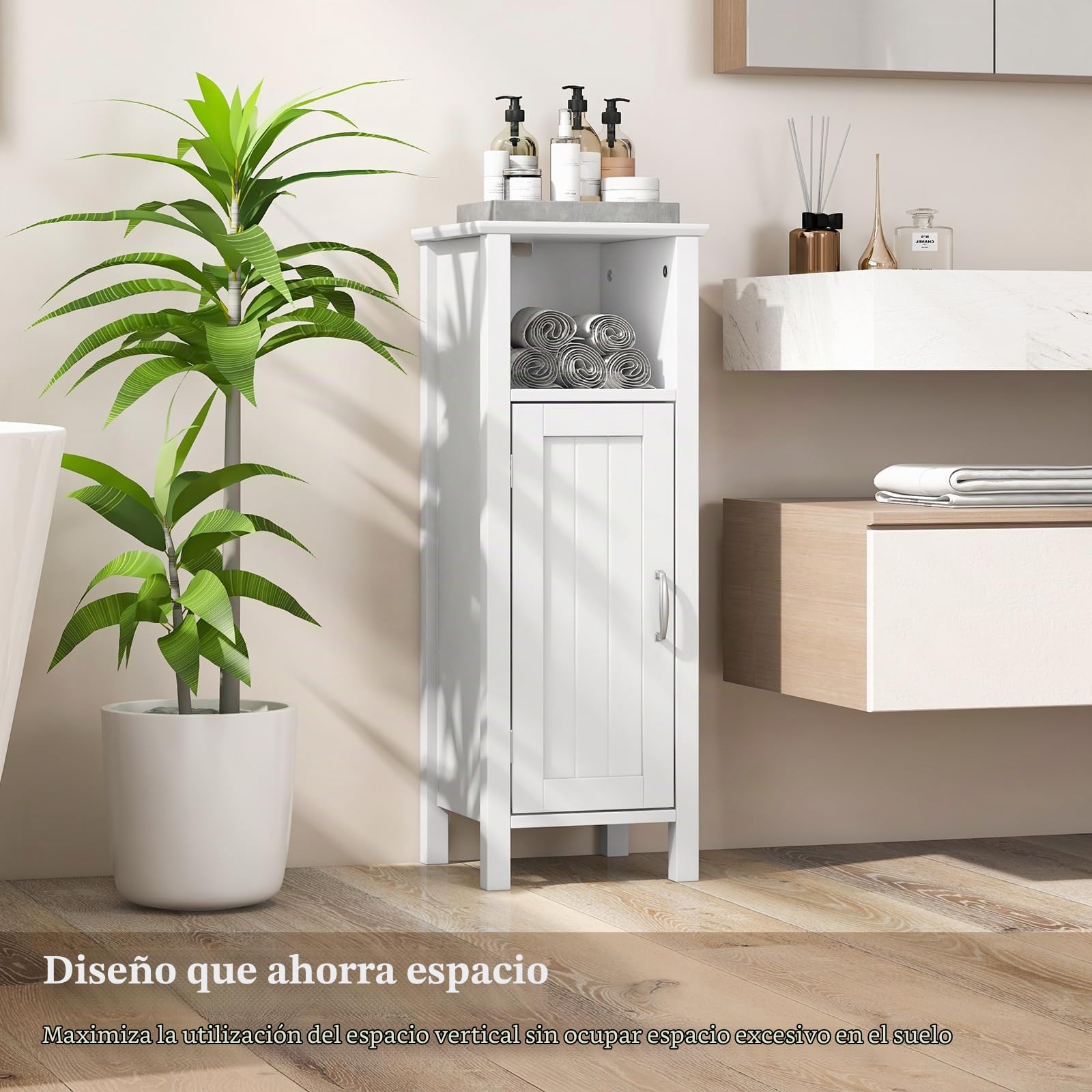 LIFEZEAL Armario de baño, 30 x 30 x 80 cm, Armario de Suelo Independiente con una Puerta y Compartimento Abierto, Estante Ajustable, Mueble de Esquina para baño, salón (Blanco)