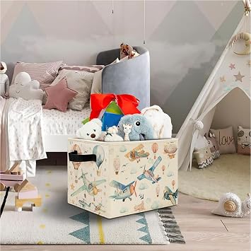 Kids Airplane Nursery Storage Bins,Hot Air Balloon Airplane Collapsible Storage Basket Organizer for Toddler Kids Bedroom Playroom Bathroom Clothes Toys Books, Toybox for Boys Girls