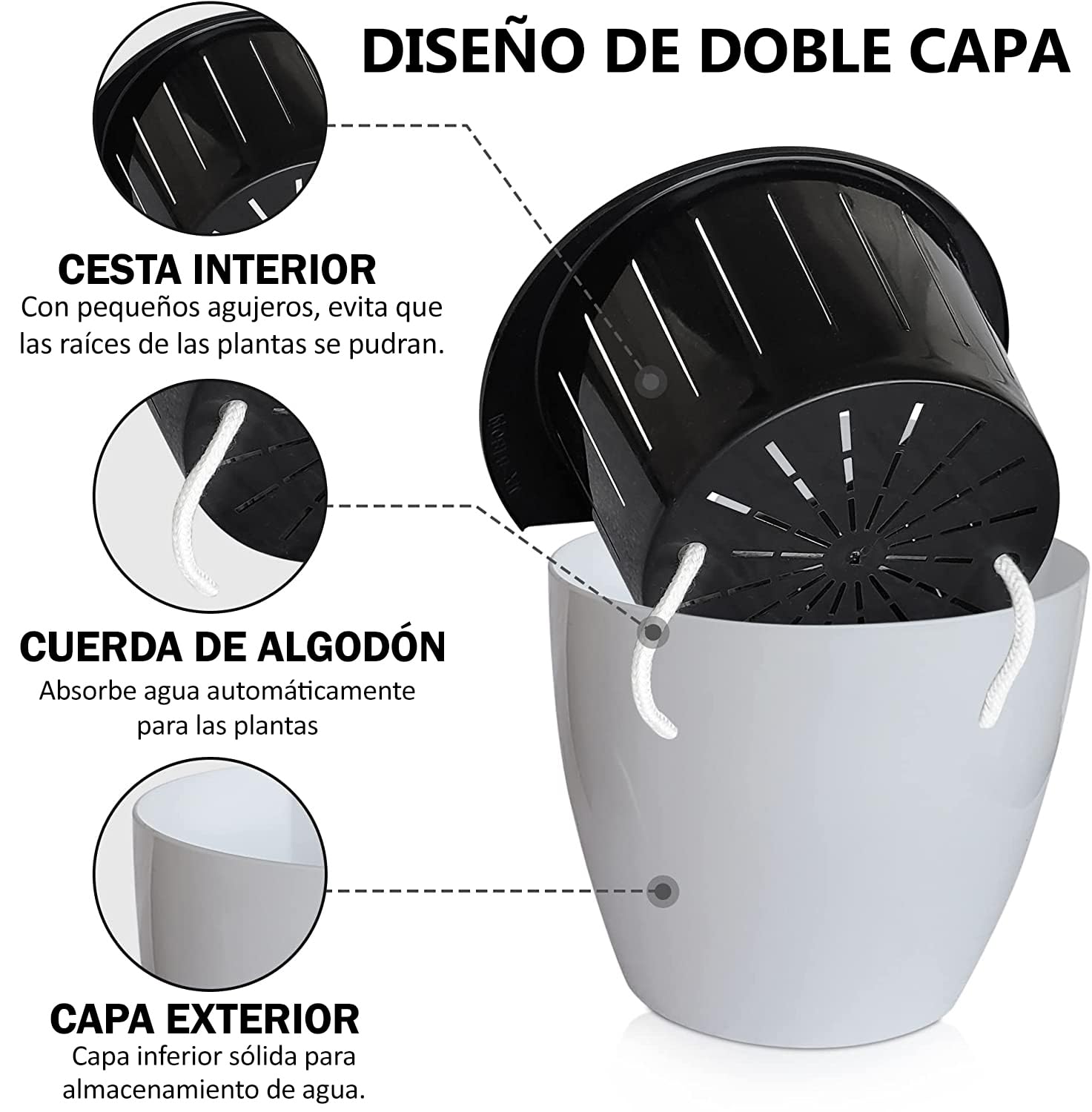 ShoppeWatch Macetas Colgantes con Riego Automatico 7 Unidades | Pared Maceteros Decorativas Interior | Jardineras Exterior Balcon Grande de 18,5 cm con Ganchos