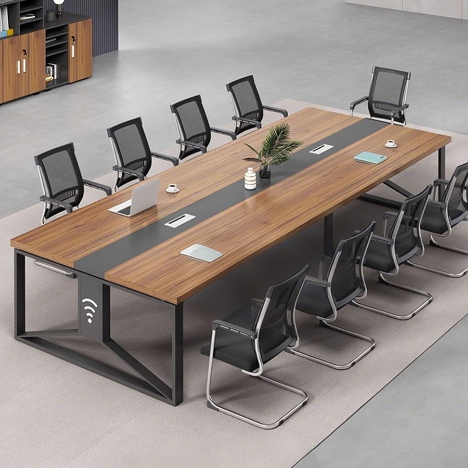 Tavolo da conferenza moderno per 2-8 persone, finitura noce, 240 x 120 x 74,9 cm, perfetto per ufficio, riunioni, seminari e sale riunioni, elegante scrivania riunioni (sedie non incluse)