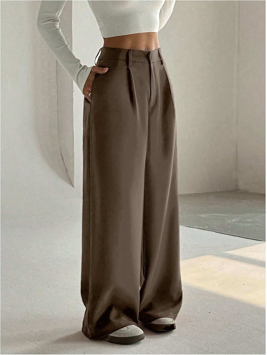 GORGLITTER Women's Wide Leg Dress Pants Pleated High Waisted Business Casual Workout Pants Trousers - Image 3