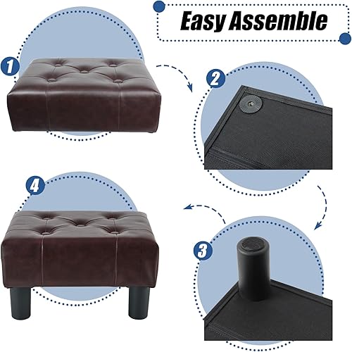 Miniatura 5 de BRIAN & DANY Taburete pequeño para pies, taburetes de cuero para pies con patas, taburete pequeño estable para sala de estar, marrón marrón,