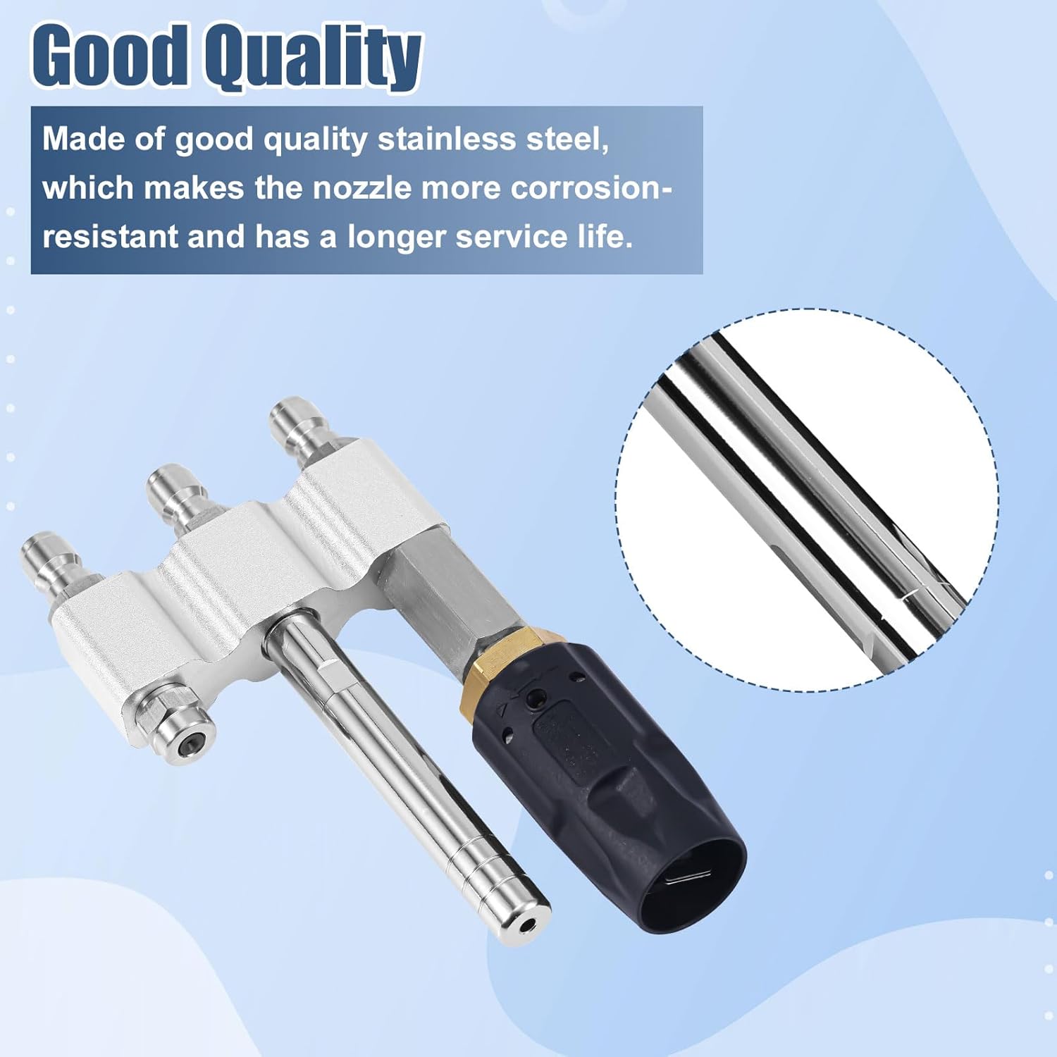 3 in 1 Shooter Tip M5 Twist Nozzle, Stainless Steel Adjustable Downstream Soft Wash Nozzle with 1/4'' Quick Connect 3-7 GPM Pressure Washer Nozzle for Washing Roof Garden Vehicle Floor