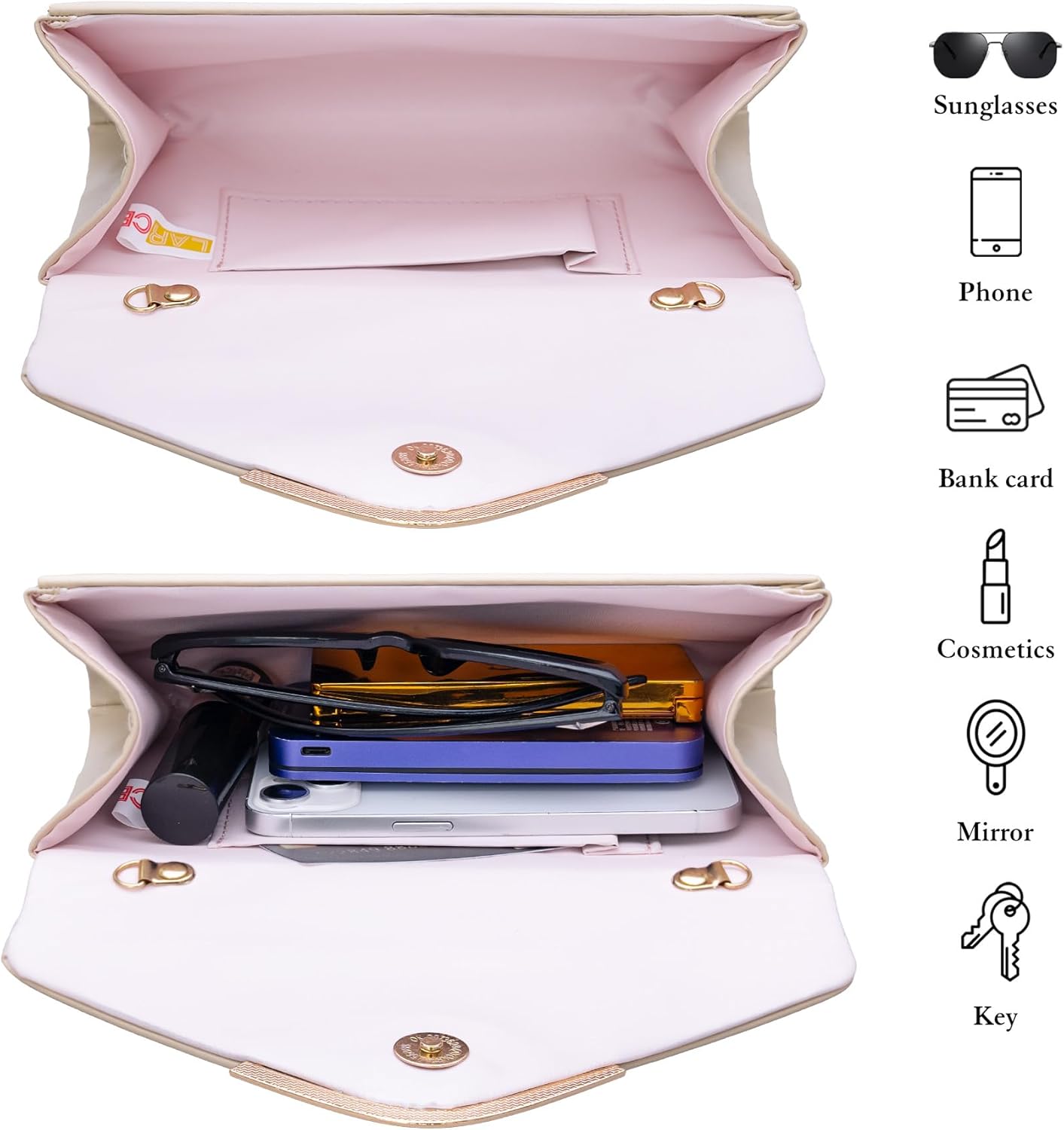 Larcenciel Clutch Purse for Women, Trendy Vegan Leather Envelope Evening Bags w/Chain, Wedding Cocktail Party Formal Handbags - Image 4