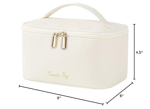 Miniatura 10 de Linda bolsa de maquillaje pequeña para mujeres, bolsa mediana para artículos de aseo, impermeable, organizador (beige claro)