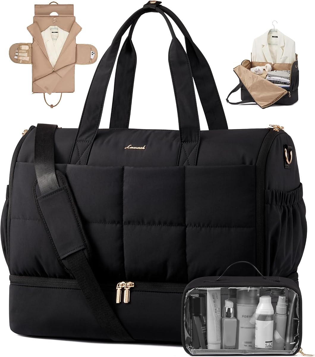 Bolsas de ropa para viajes, bolsa de ropa convertible para mujeres con bolsa para zapatos, bolsa de lona con bolsa de aseo, bolsa de traje de maleta colgante 2 en 1, bolsas impermeables de fin de semana para viajes de negocios