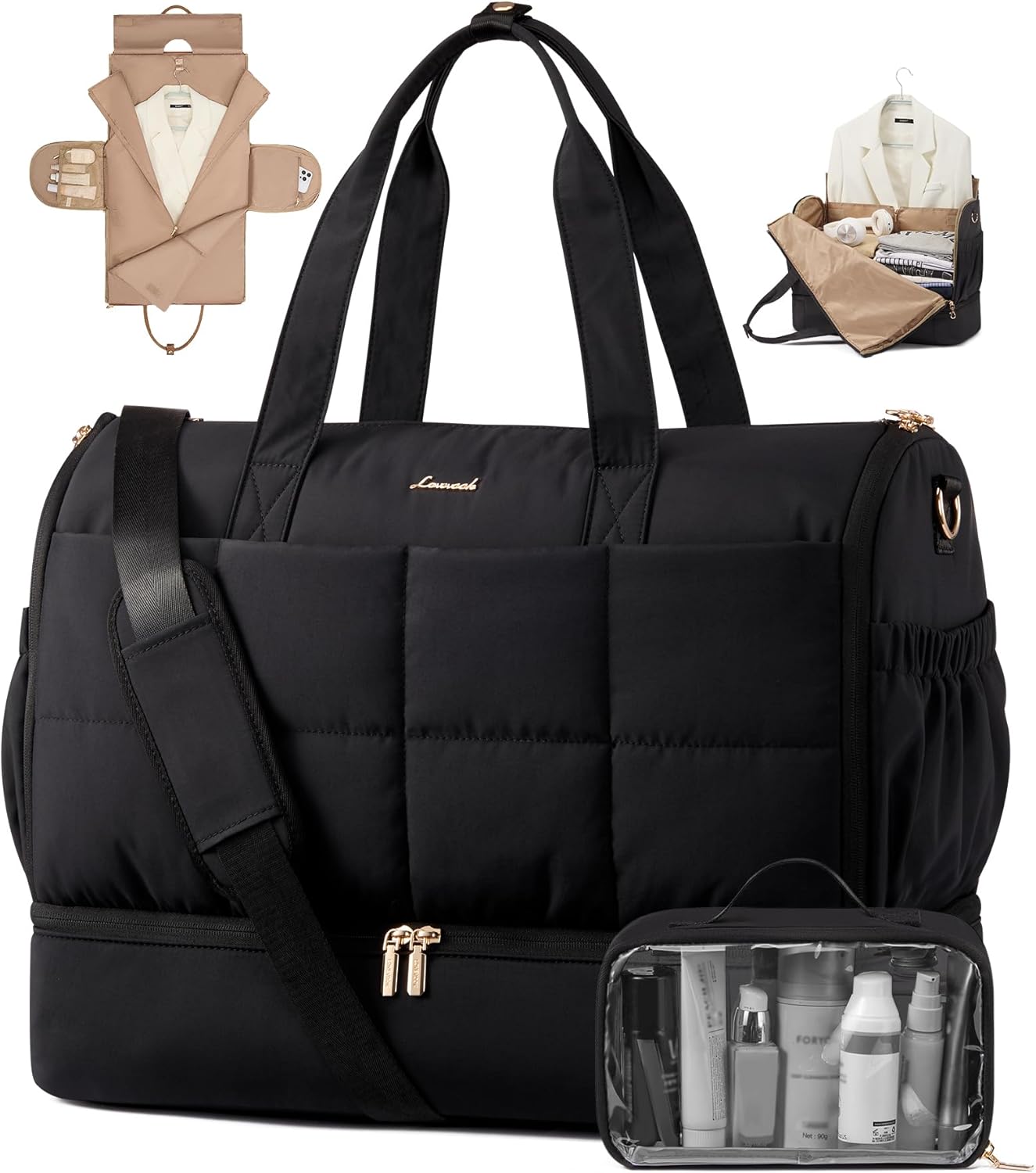 LOVEVOOK Garment Bags for Travel,Convertible Garment Bag for Women with Shoe Pouch,Carry on Duffel Bag with Toiletry Bag, 2 in 1 Hanging Suitcase Suit Bag,Waterproof Weekender Bags for Business Trip