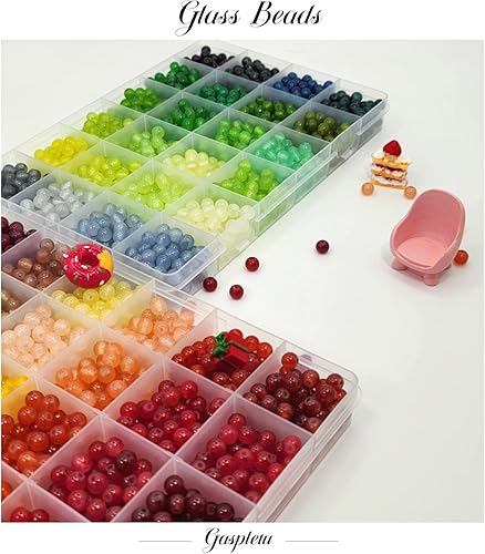 Miniatura 4 de Gaspletu 2600 cuentas de vidrio de 0.236 pulgadas para la fabricación de joyas, kit de fabricación de pulseras de cuentas de cristal de 48 colores,