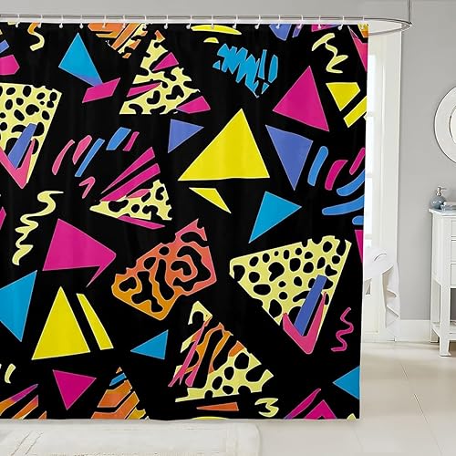Miniatura 23 de Cortina de ducha retro de los años 80 y 90, 72 pulgadas de ancho x 72 pulgadas de largo, cortina de baño geométrica abstracta con círculos modernos