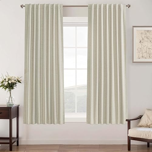 Miniatura 29 de UHITECH - Cortinas opacas de 84 pulgadas de largo, juego de 2 paneles de lino natural, 100% opacas, cortinas negras para dormitorio, sala de estar,