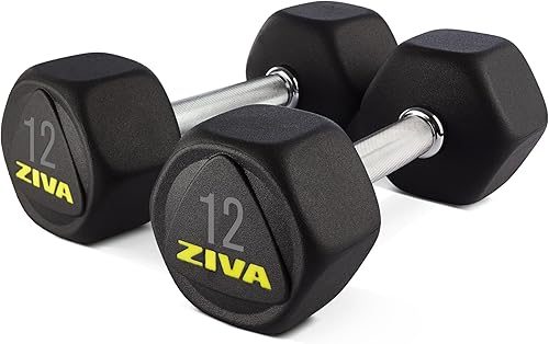 Miniatura 1 de ZIVA Mancuernas hexagonales RPU  Revestimiento de uretano de goma resistente de grado comercial, núcleo de acero sólido  Diseñado para entrenamiento